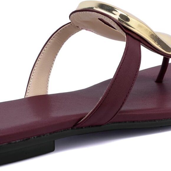 Women's Faux Leather Flip Flops Comfort Thong Flat Sandals Summer Beach Casual - Picture 6 of 6